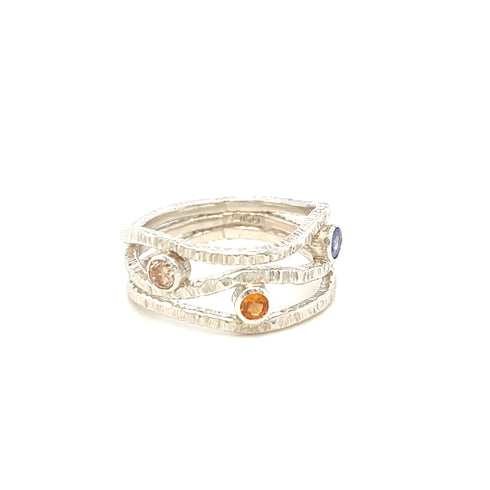 Anillo Trinidad: 3 zafiros en plata .925