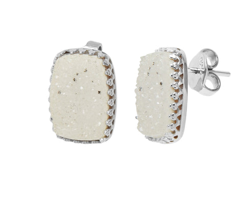 Aretes Sabiduría Eterea: Cuarzo Druzy y Plata .925 con diseño en forma rectangular