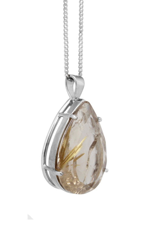 Dije Vitalluz: Cuarzo Rutilado y Plata .925 en forma de gota