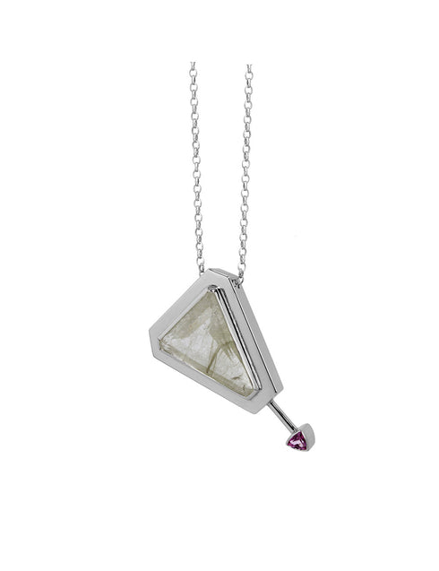 Collar Equilibrio y Protección: cuarzo rutilado, amatista y plata .925 en forma triangular