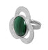 Anillo Triada: Malaquita en forma de flor de 3 pétalos y argolla texturizada en Plata .925