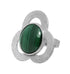 Anillo Triada: Malaquita en forma de flor de 3 pétalos y argolla texturizada en Plata .925