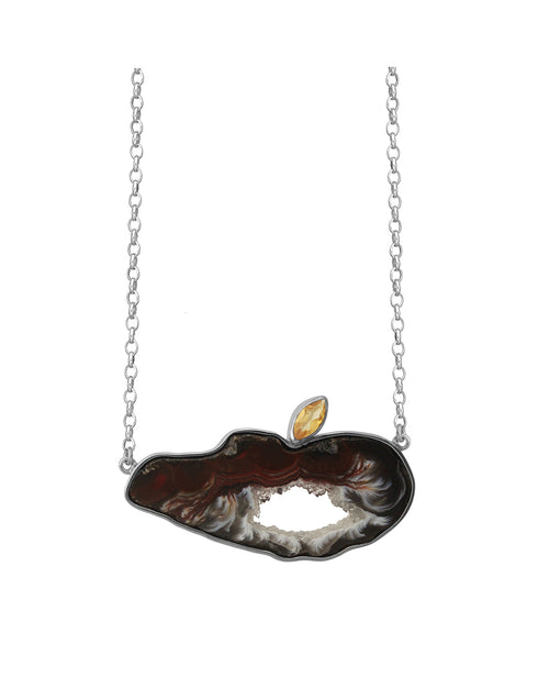 Collar Corazón: geoda con citrino en plata .925