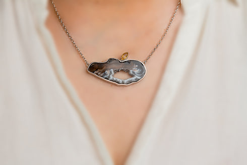 Collar Corazón: geoda con citrino en plata .925