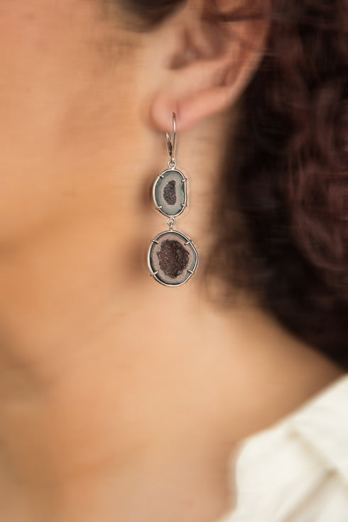 Aretes Plenitud: gancho de Geoda Ocos y Plata .925
