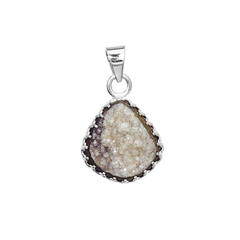 Dije Su-Yu: cuarzo druzy y plata .925 con galería y glifo YU