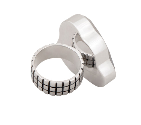 Anillo Descodificador: Cuarzo Druzy y Plata .925 con argolla a cuadros